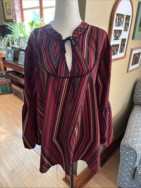 Maurices Multicolor Striped Tie-Neck Blouse in Pink and Black